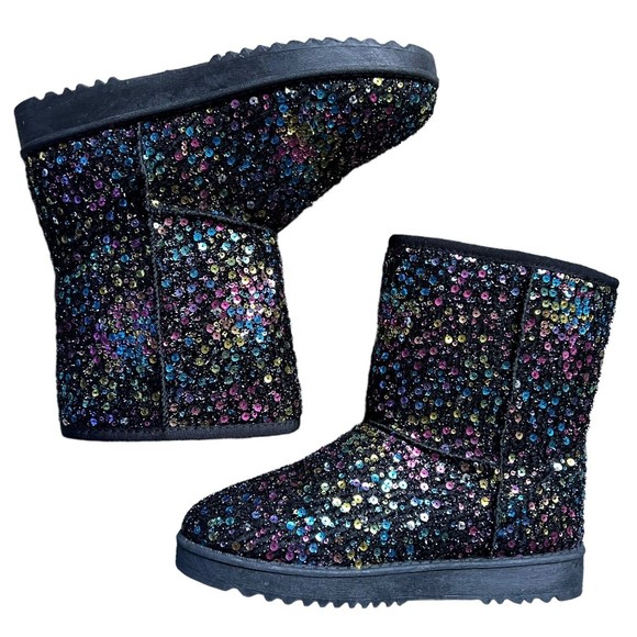 Forever Link Dazzle Me Sequin Booties Size 8 Black Multicolor Snow Boots - Picture 2 of 11